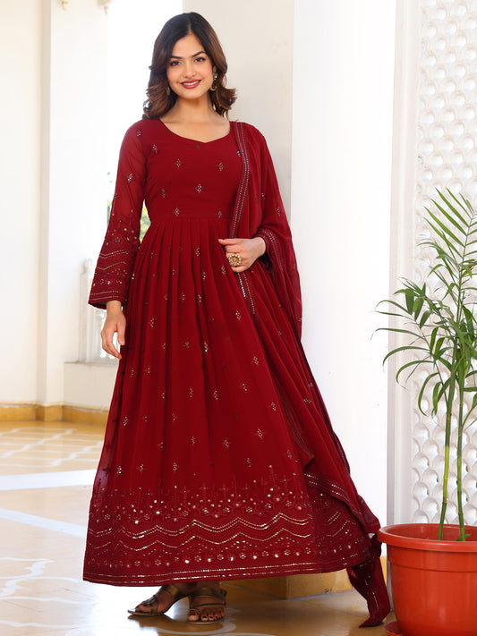Georgette Party Wear Maroon Anarkali Suit