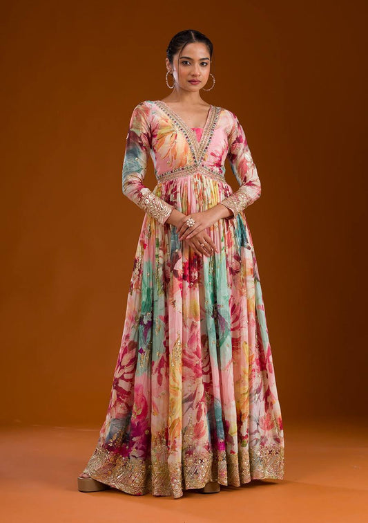 Stunning Multi-Colored Gown for Women – Party & Festive Wear