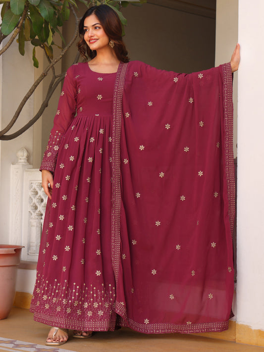 Party Wear Embroidered Onion Gown Set