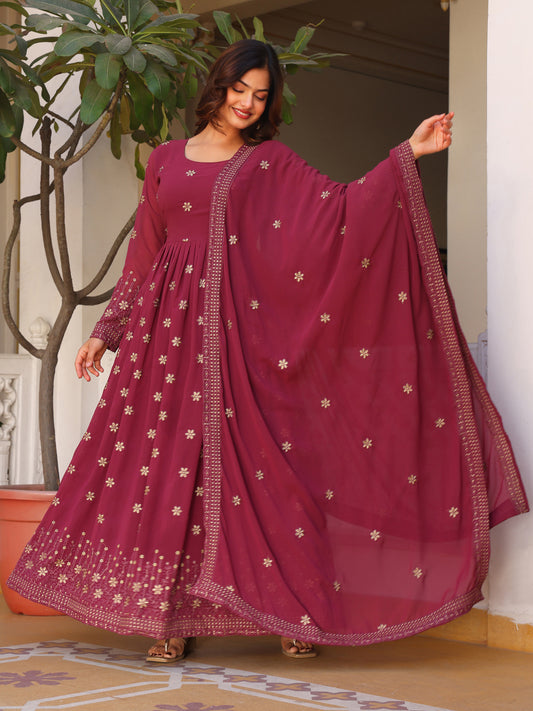 Party Wear Embroidered Onion Gown Set