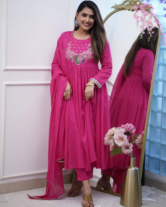 Festival Wear Chinon Pink Kurta Set