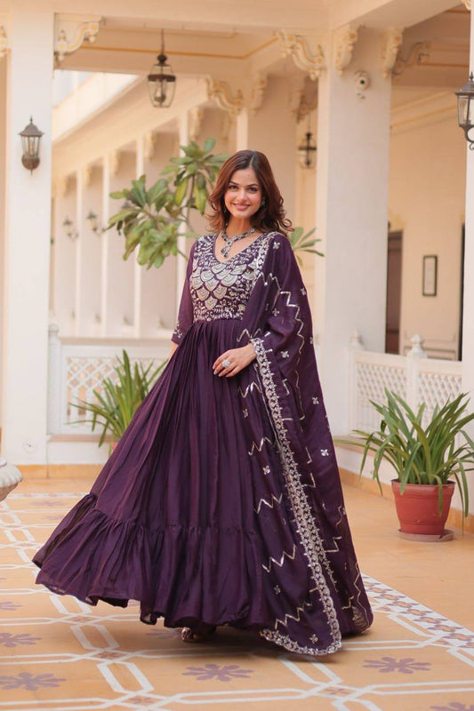 Party Wear Georgette Purple Gown With Dupatta