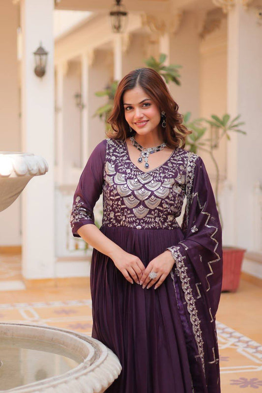 Party Wear Georgette Purple Gown With Dupatta