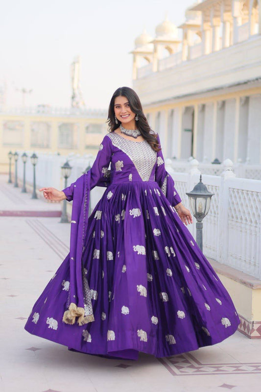 Georgette Party Wear Purple Gown With Dupatta