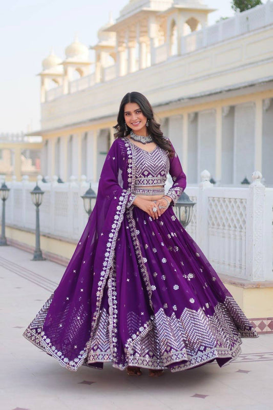 Georgette Ready To Wear Purple Lehenga Choli