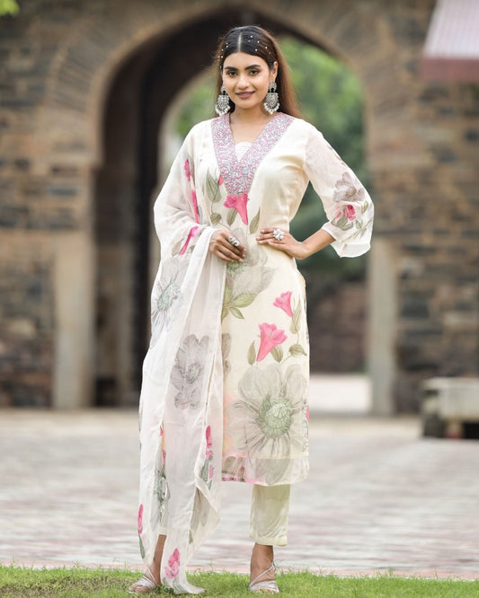 Festival Wear Georgette White Kurta Set