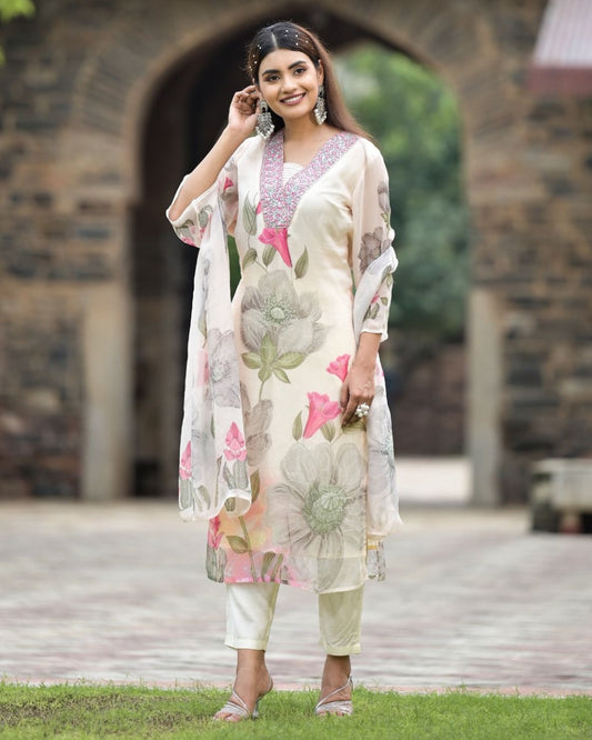 Festival Wear Georgette White Kurta Set