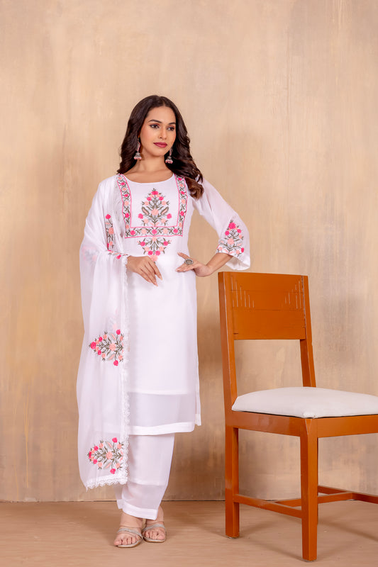 Georgette White Kurta Set