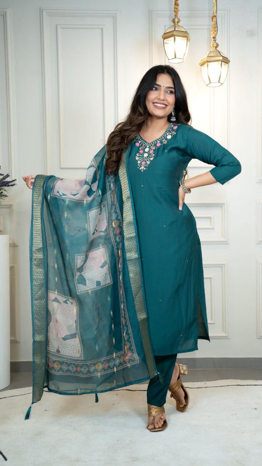 Elegant Turquoise Kurta Set for Weddings and Parties