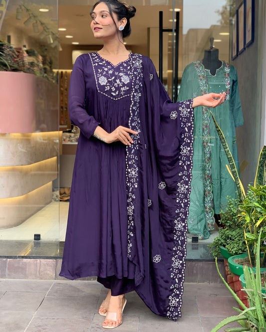 Silk Festival Wear Wine Kurta Set