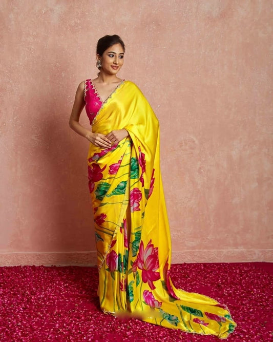 Ready To Wear Organza Silk Yellow Saree