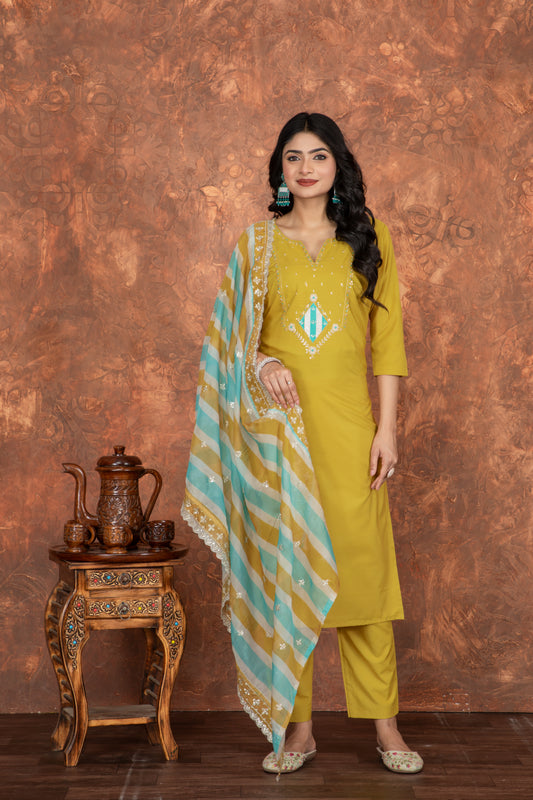 Festival Wear Silk Yellow Kurta Set