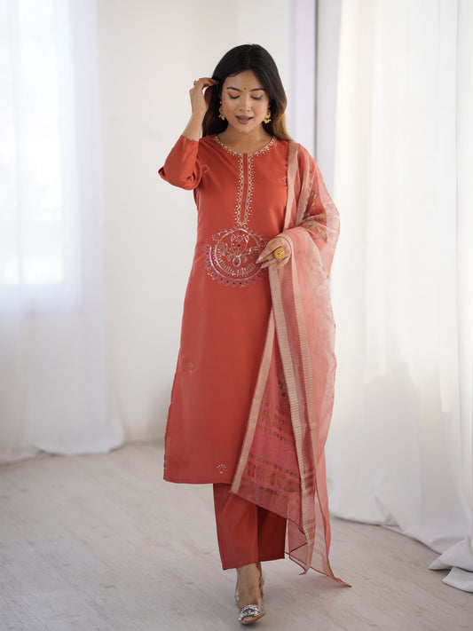 Traditional Radiance – Orange Kurta Set with Cultural Charm