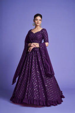 Georgette Engagement Wear Purple Lehenga Choli