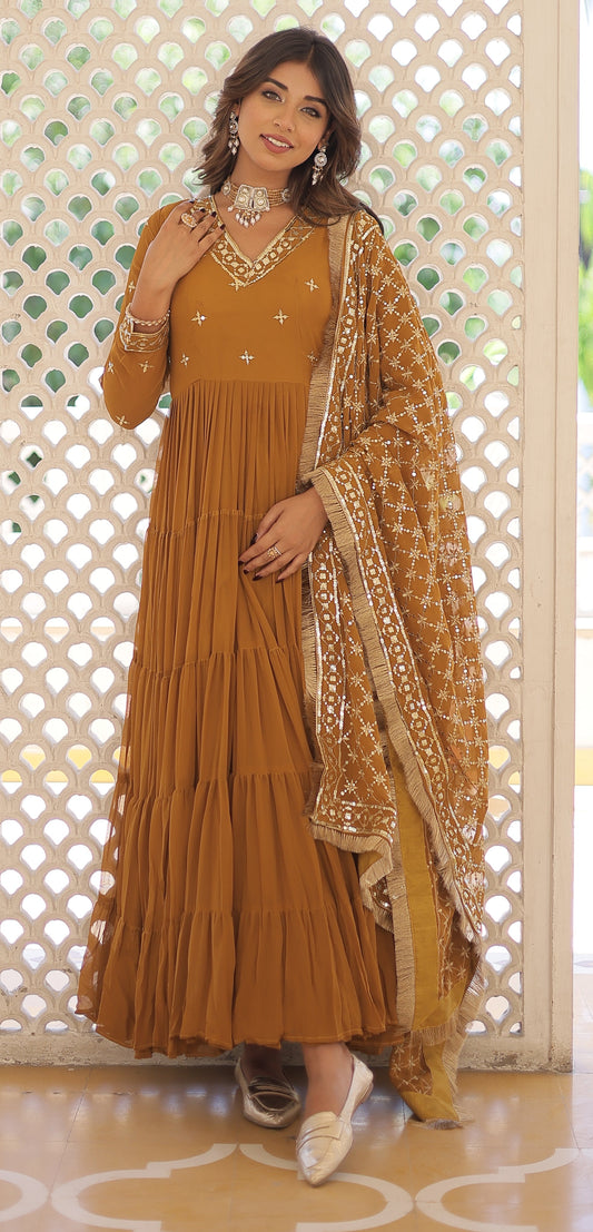 Ready To Wear Georgette Yellow Gown Set