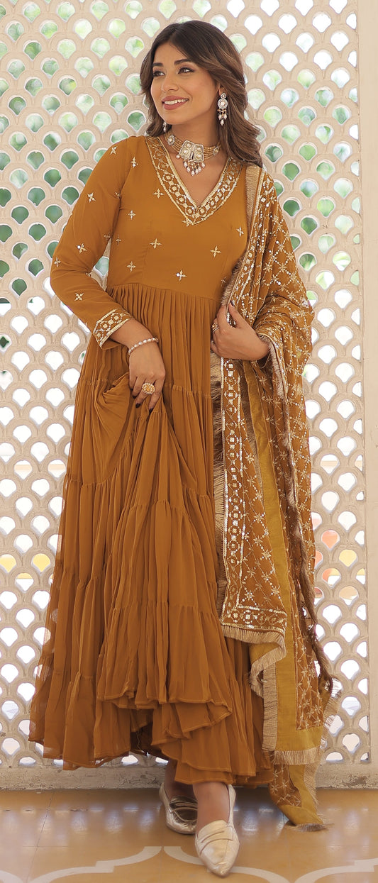 Ready To Wear Georgette Yellow Gown Set