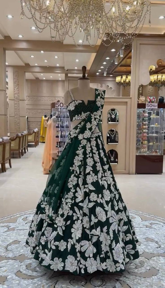 Wedding Wear Silk Green Lehenga Choli