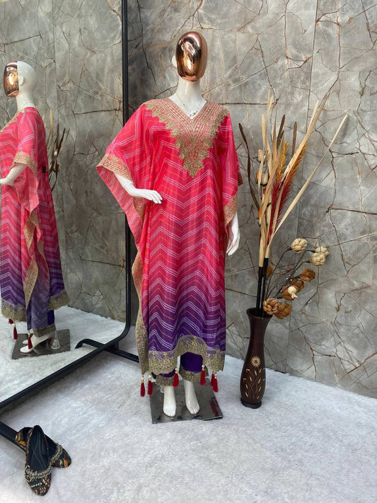 Designer Chinon Pink Kurta Set