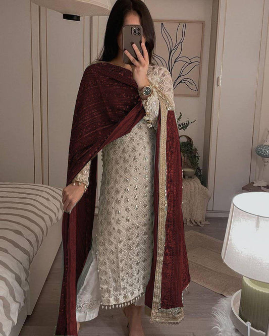Brown Trending Georgette Embroidery Kurta Set