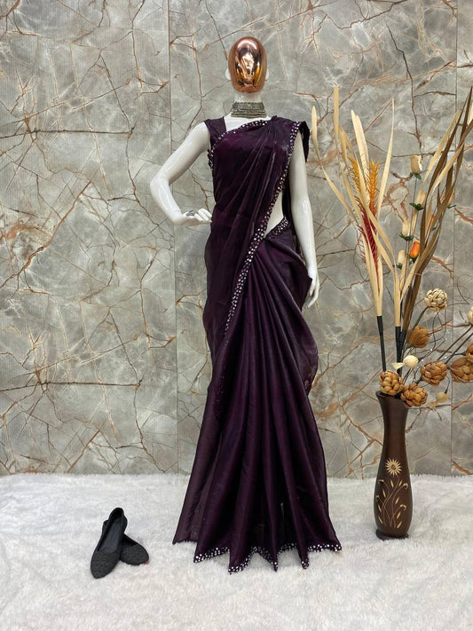 Beautiful Fancy Jimi Chu Wine Saree