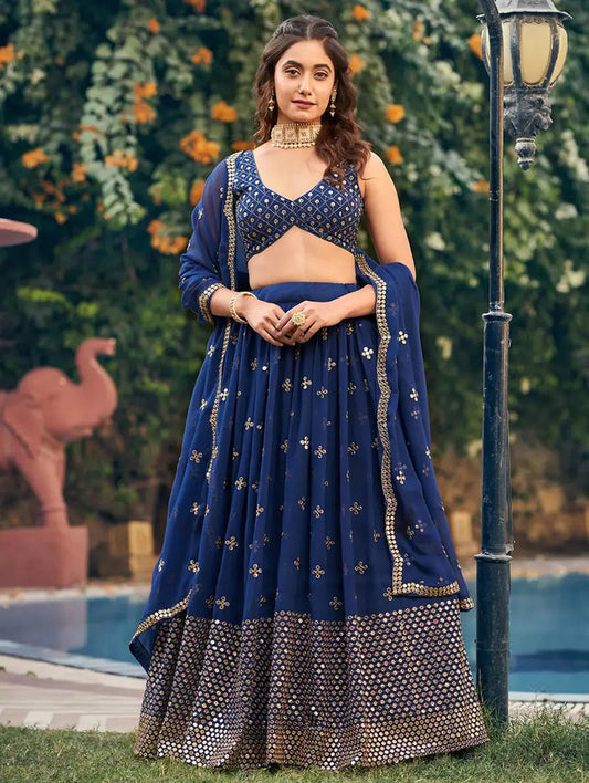 Georgette Wedding Wear Blue Lehenga Choli
