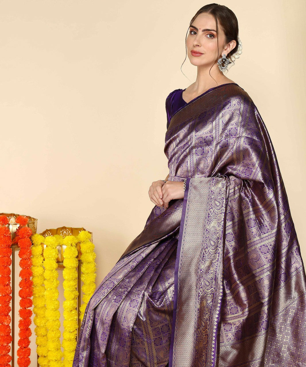 Luxurious Woven Silk Saree with Rich Zari Work & Traditional Design