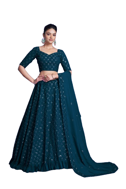 Turquoise Lehenga Set with Sequin Embroidery