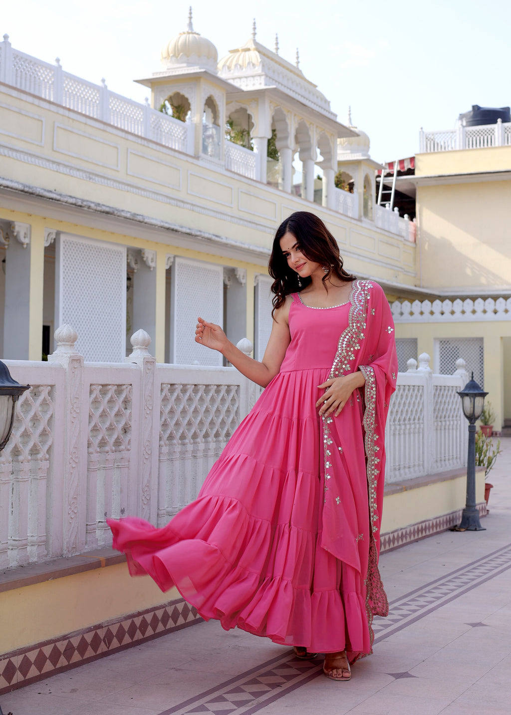 Pink Anarkali Dress with Embroidered Dupatta | Festive & Party Wear Ethnic Outfit