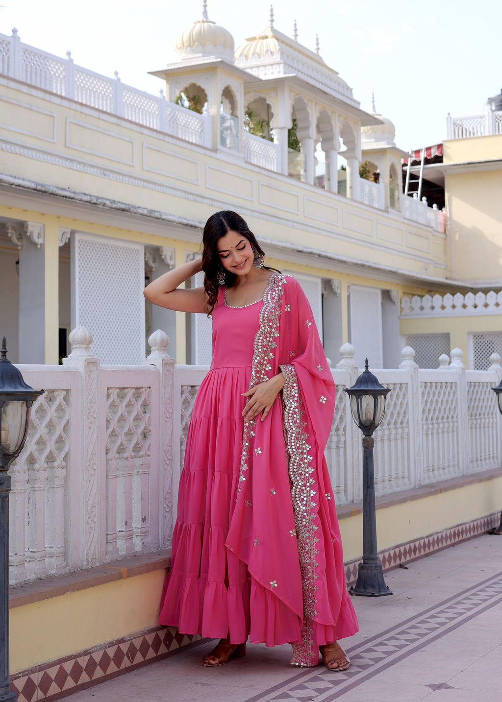 Pink Anarkali Dress with Embroidered Dupatta | Festive & Party Wear Ethnic Outfit
