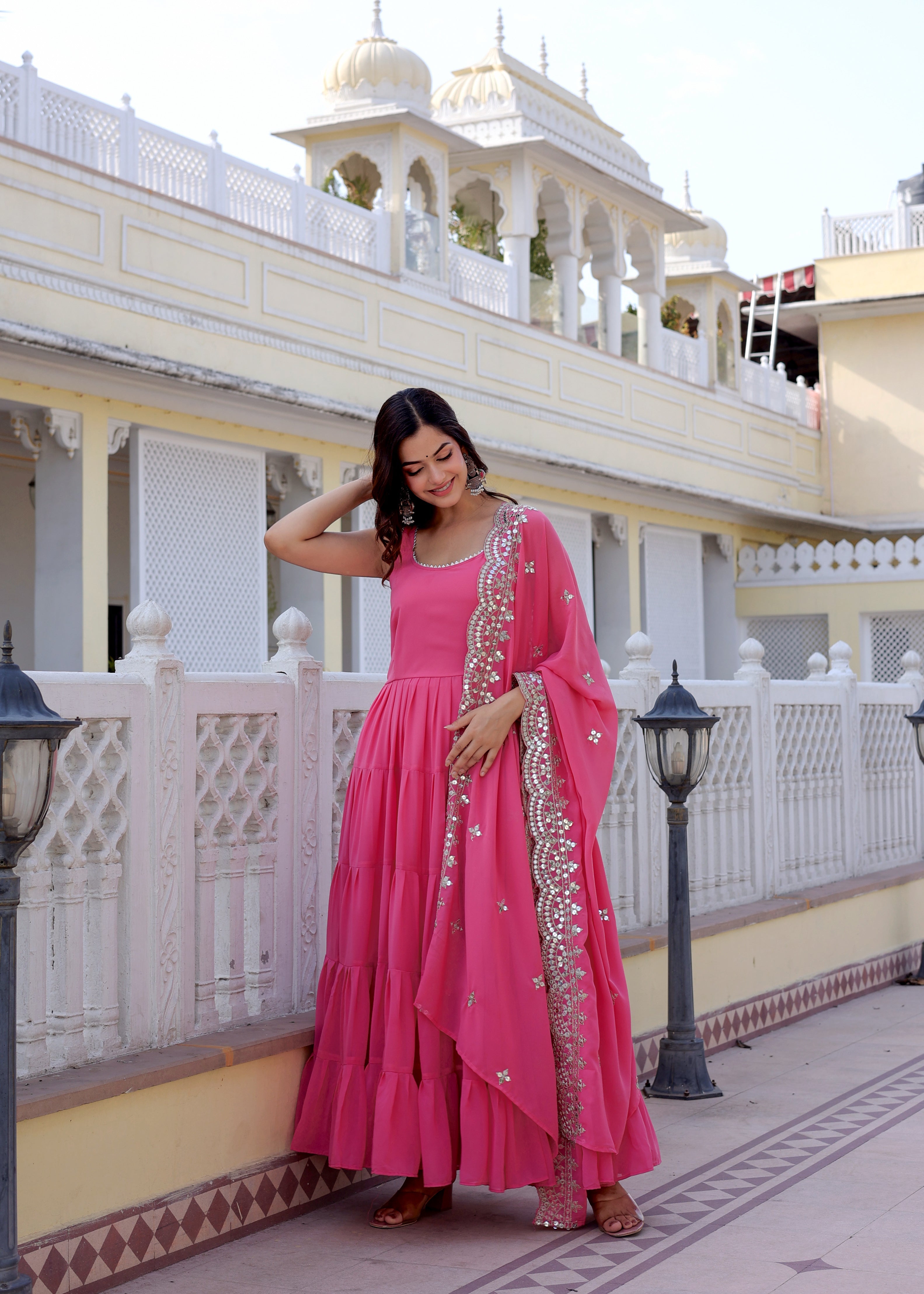 Pink Anarkali Dress with Embroidered Dupatta | Festive & Party Wear Ethnic Outfit