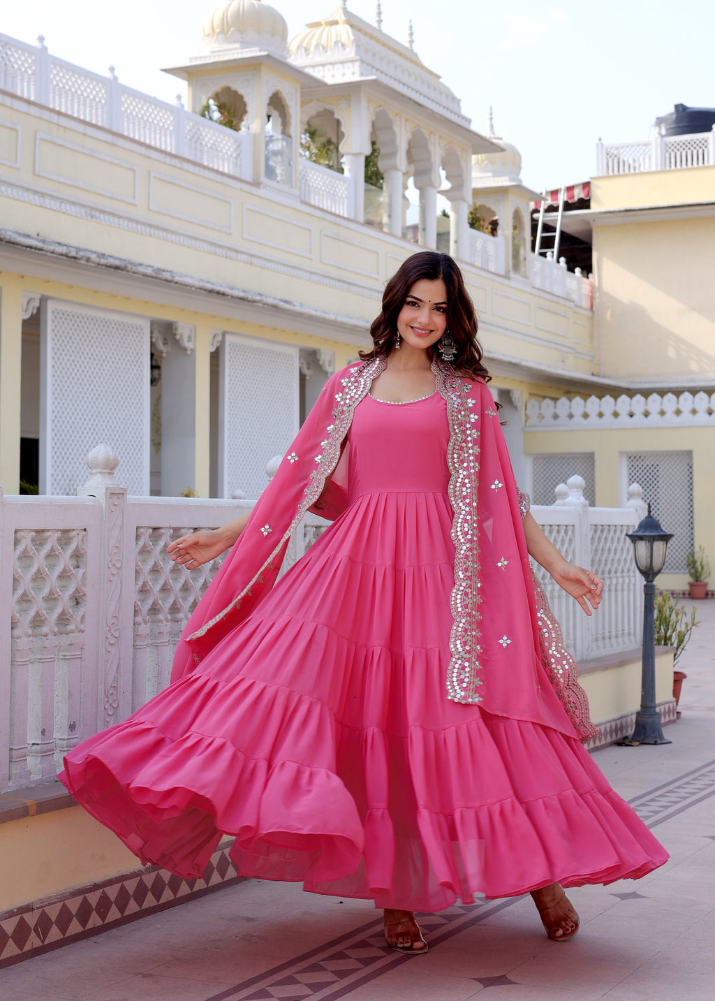 Pink Anarkali Dress with Embroidered Dupatta | Festive & Party Wear Ethnic Outfit
