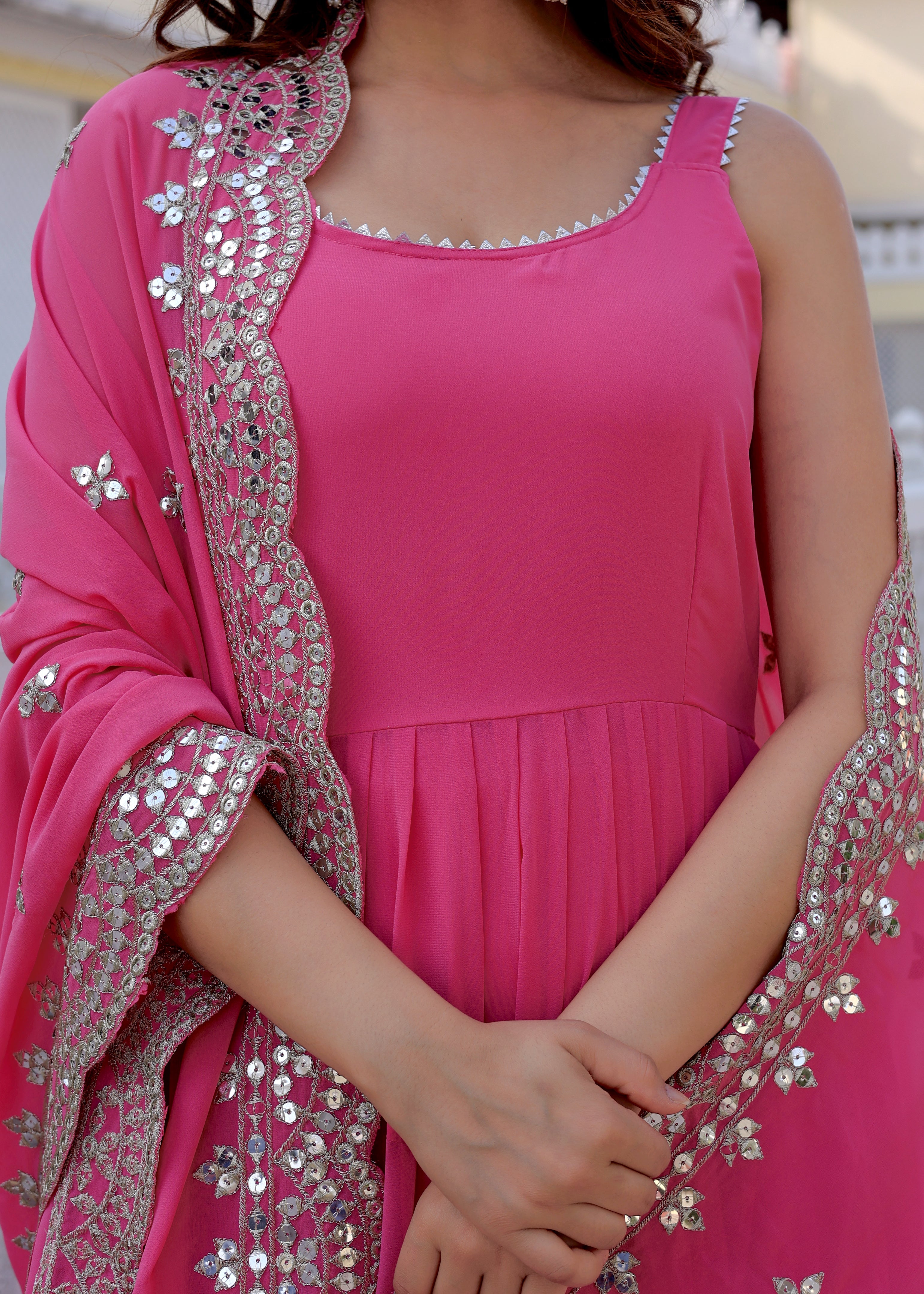 Pink Anarkali Dress with Embroidered Dupatta | Festive & Party Wear Ethnic Outfit