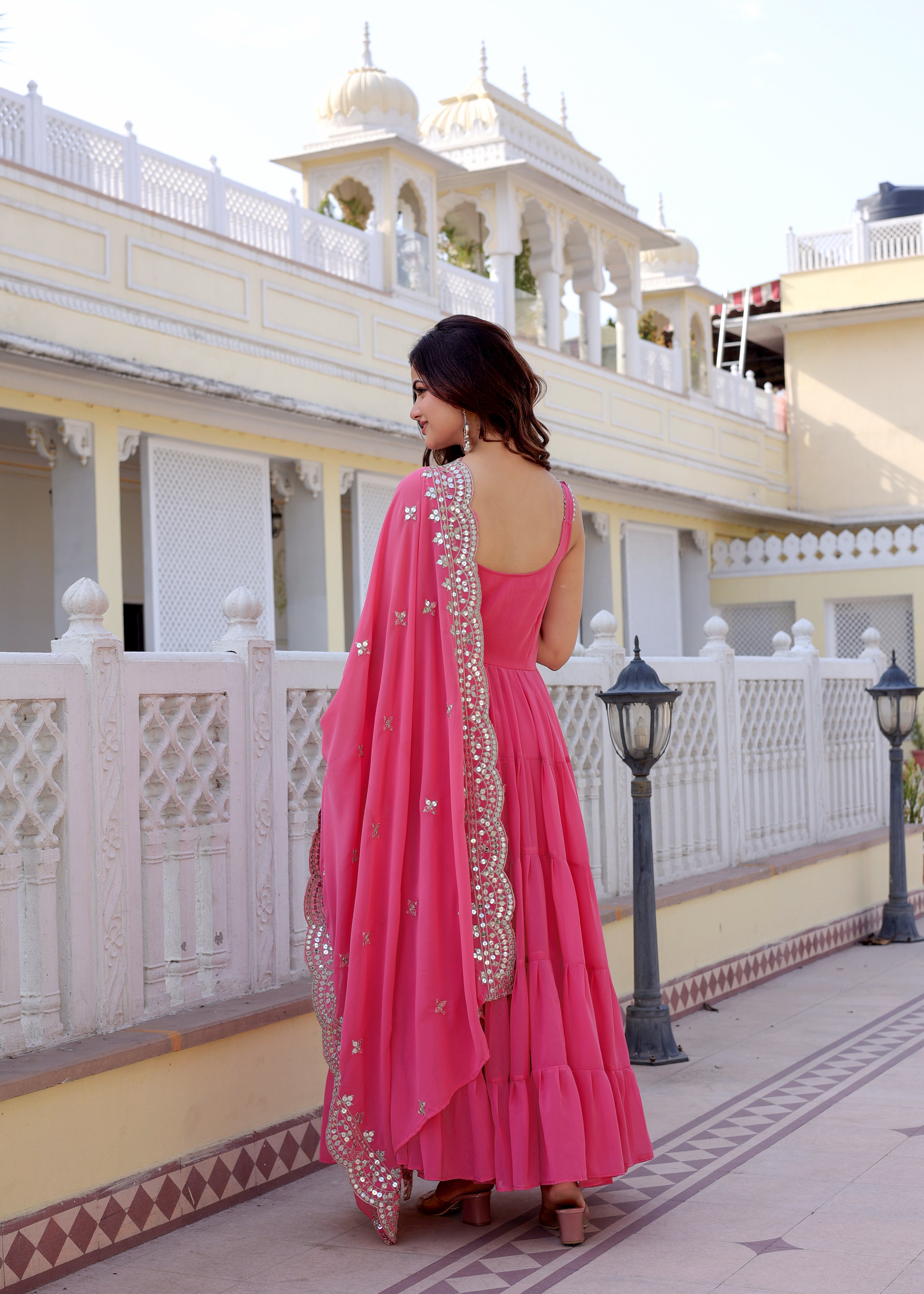 Pink Anarkali Dress with Embroidered Dupatta | Festive & Party Wear Ethnic Outfit