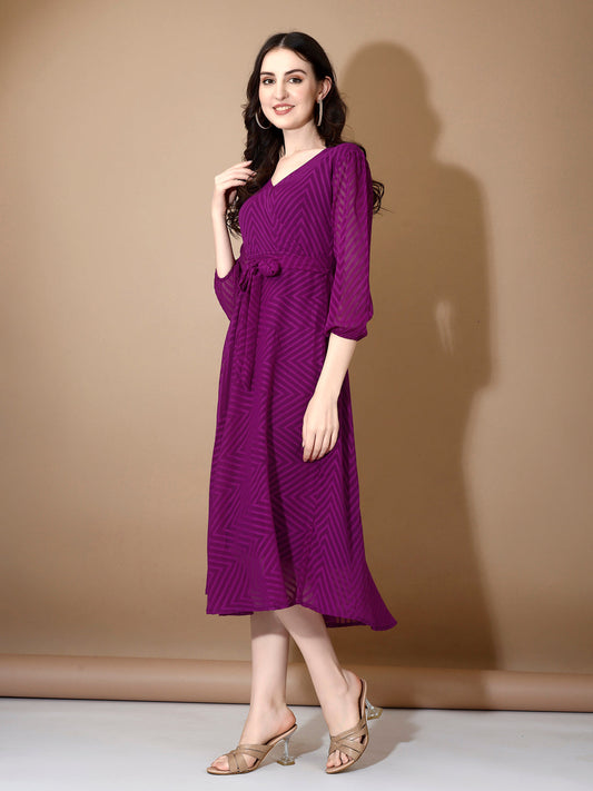 Purple Chevron Print Fit & Flare Dress