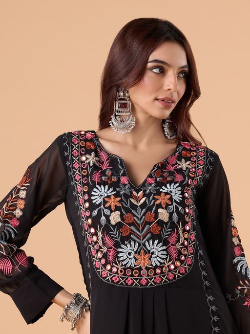 Black Embroidered Kurta Set with Dupatta | Designer Festive & Party Wear Suit