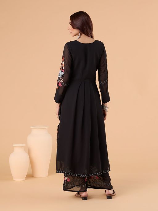 Black Embroidered Kurta Set with Dupatta | Designer Festive & Party Wear Suit
