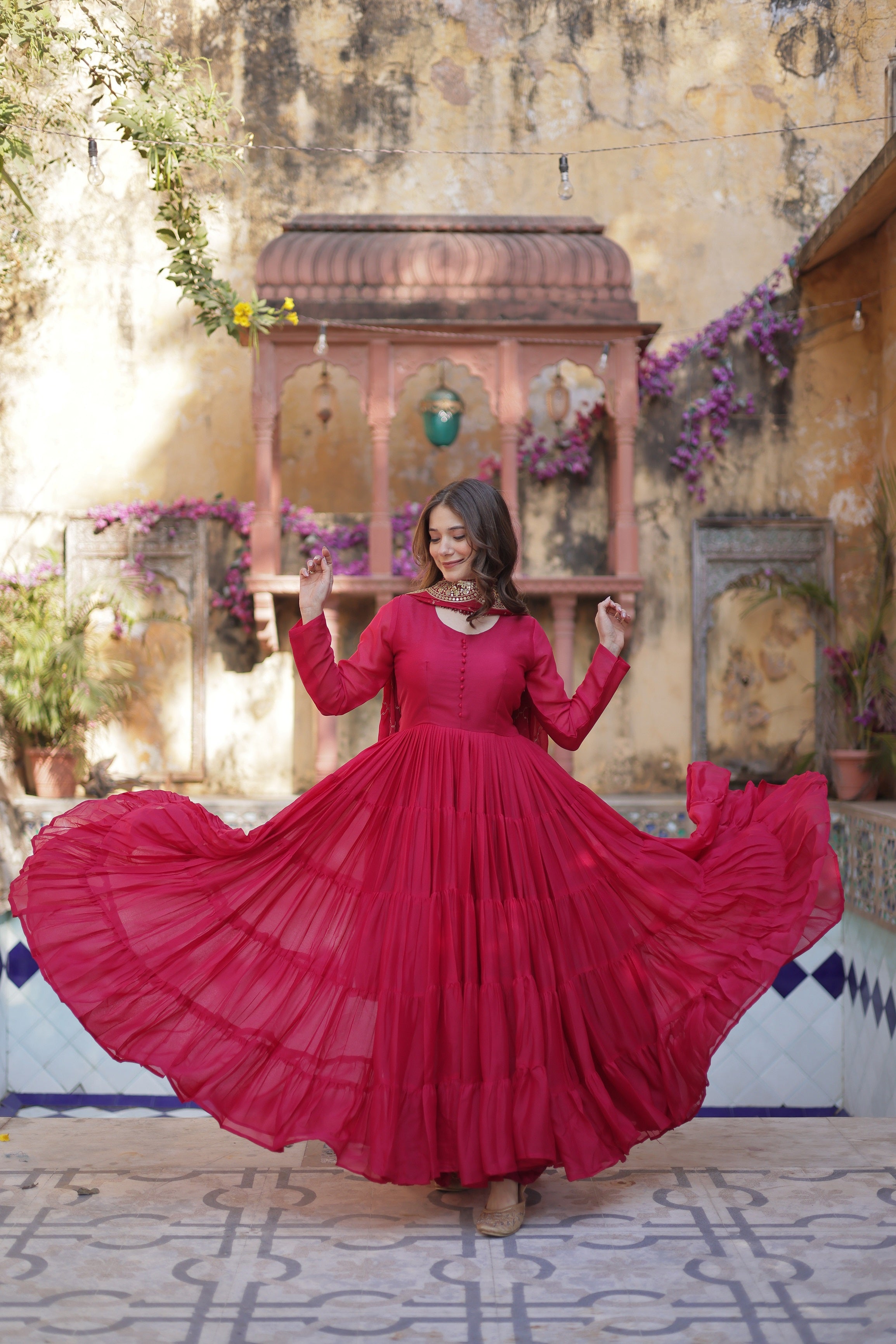 Elegant Pink Anarkali Kurta Set with Dupatta for Women