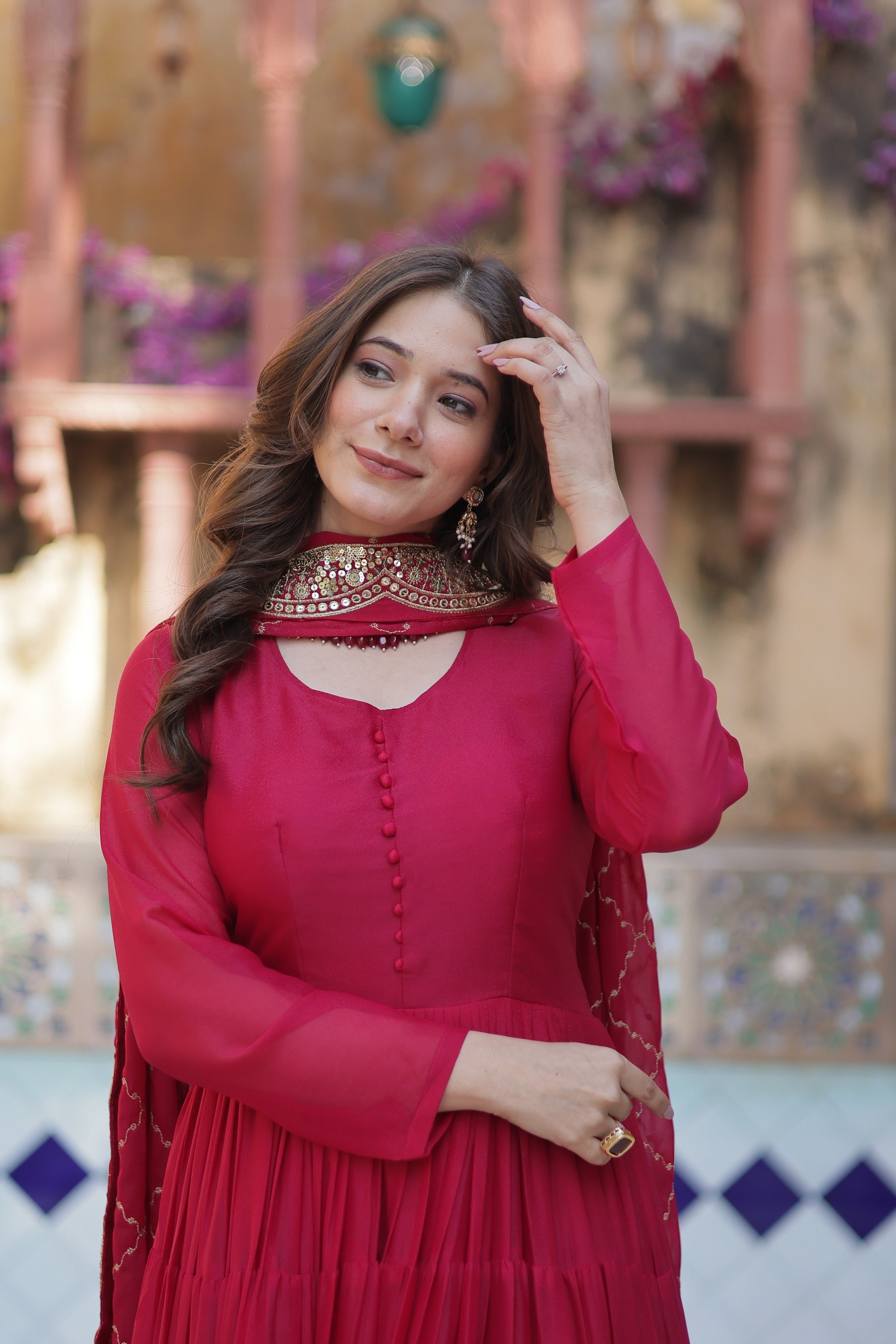 Elegant Pink Anarkali Kurta Set with Dupatta for Women