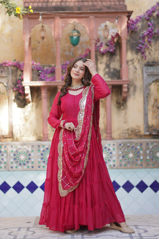 Graceful Pink Anarkali Set with Embellished Dupatta