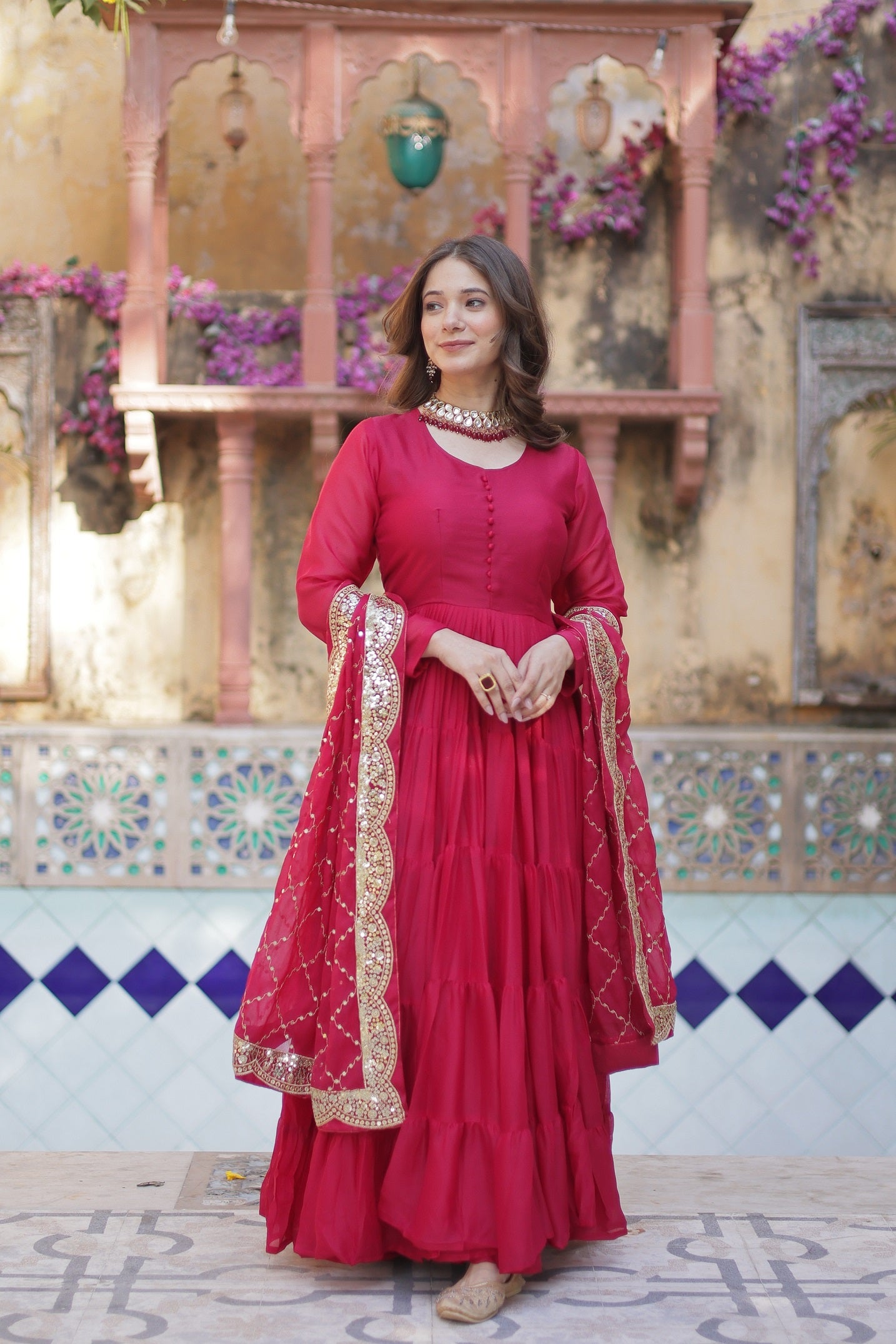 Elegant Pink Anarkali Kurta Set with Dupatta for Women