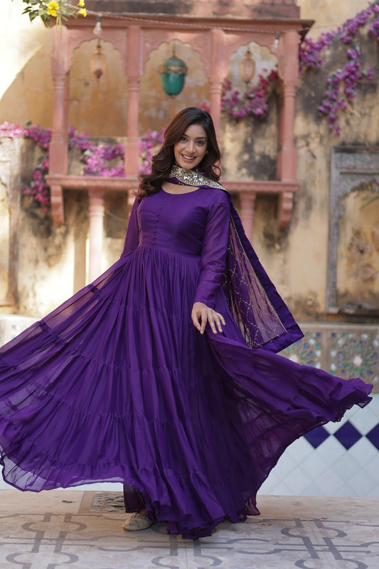Stylish Purple Long Anarkali Dress for Festive Occasions