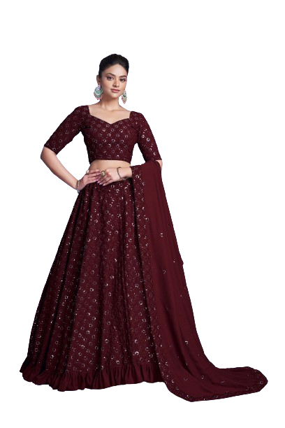 Georgette Engagement Wear Maroon Lehenga Choli