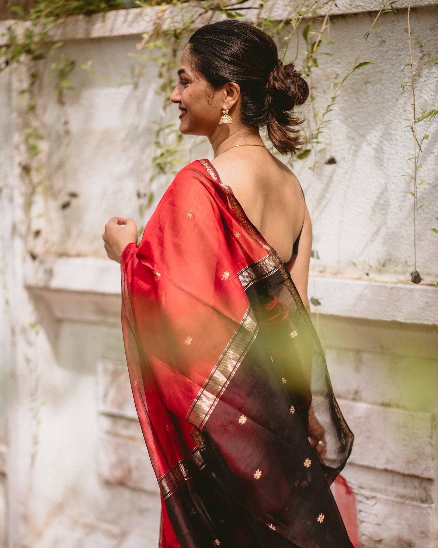 Red Silk Saree with Black Border