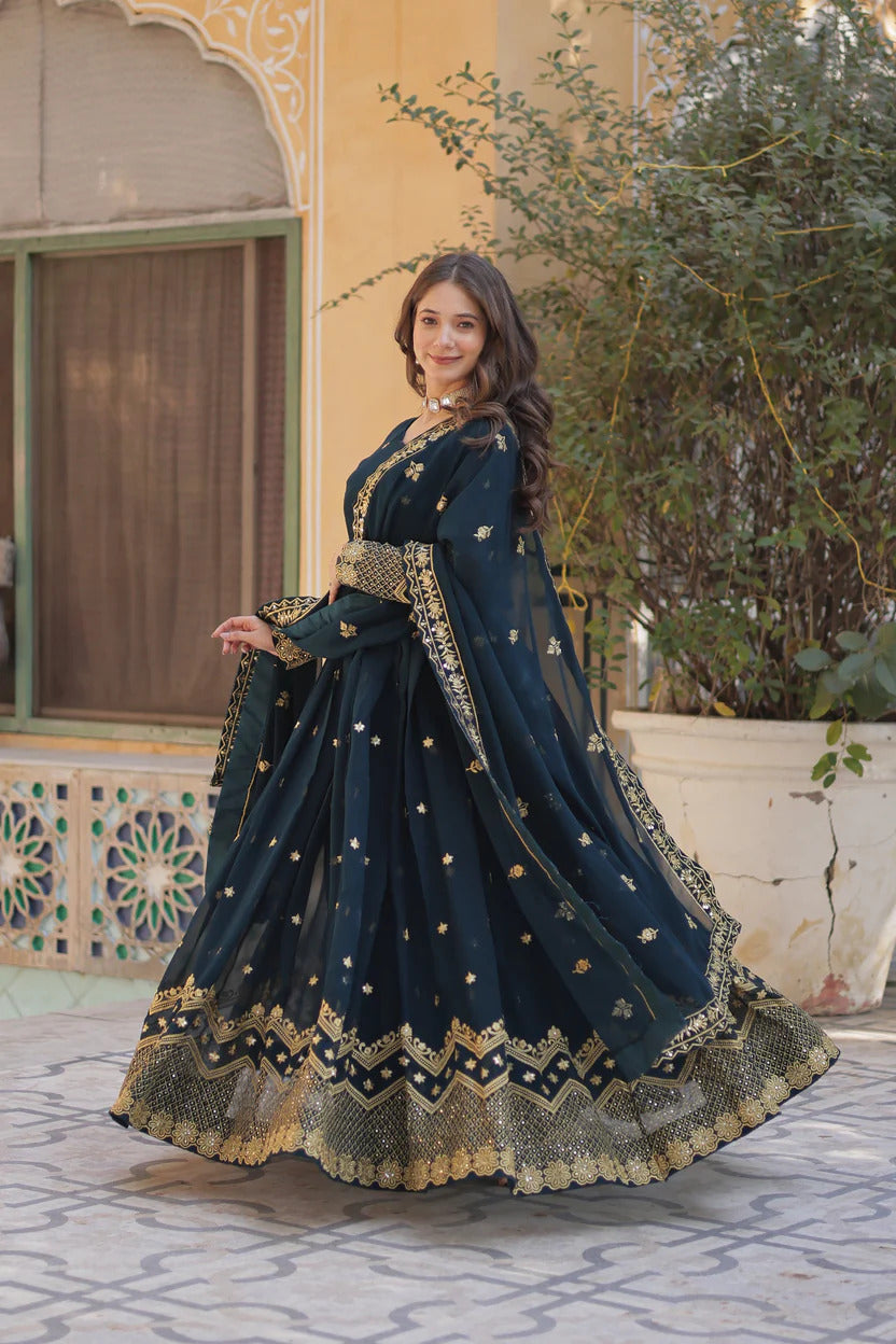 Designer Embroidered Anarkali Suit Set for Women with Dupatta