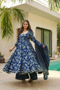 Chic Blue Kurta Set Featuring Subtle Embellishments and Matching Dupatta