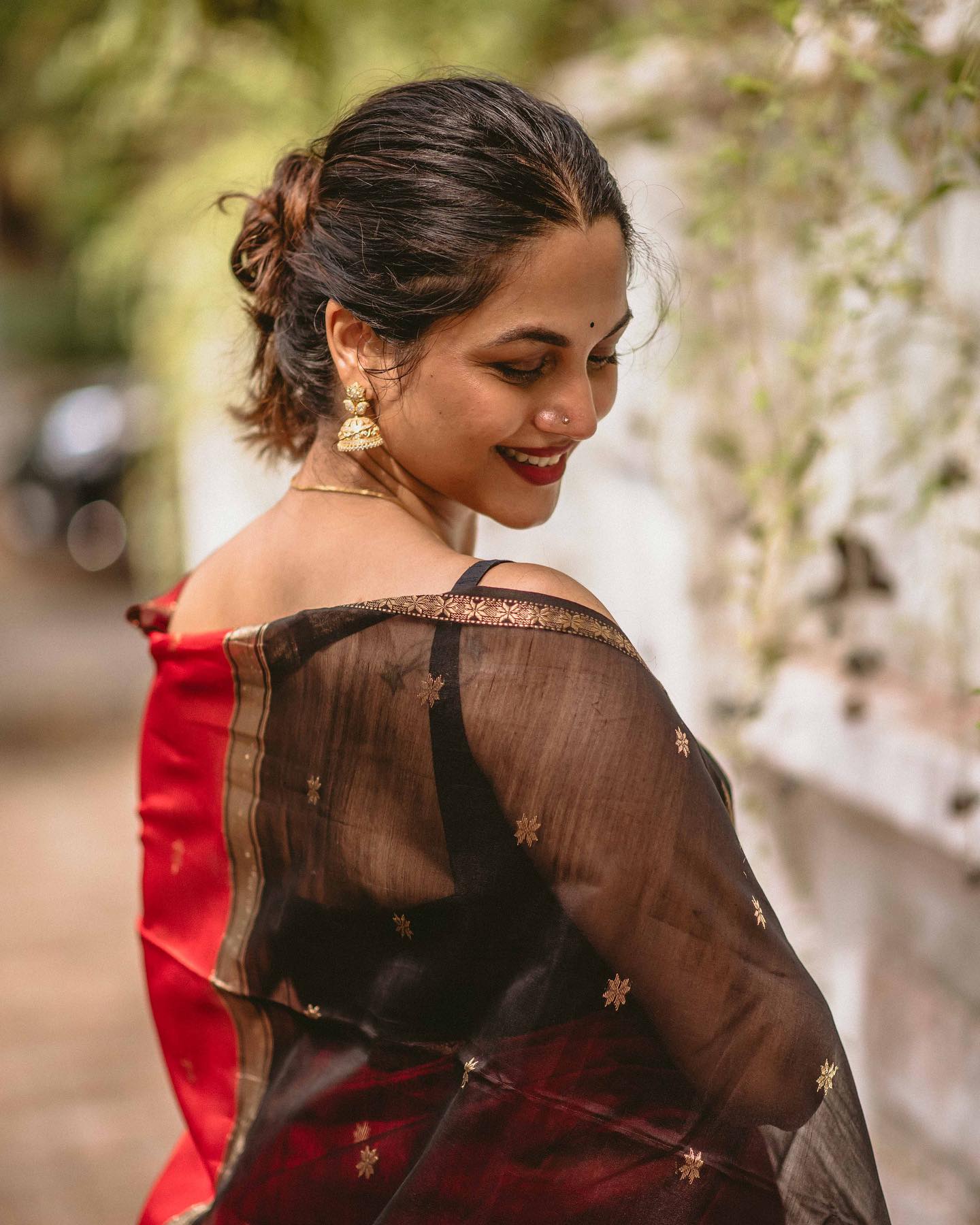 Red Silk Saree with Black Border