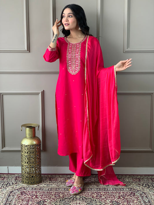 Party Wear Viscos Pink Kurta Set For Women