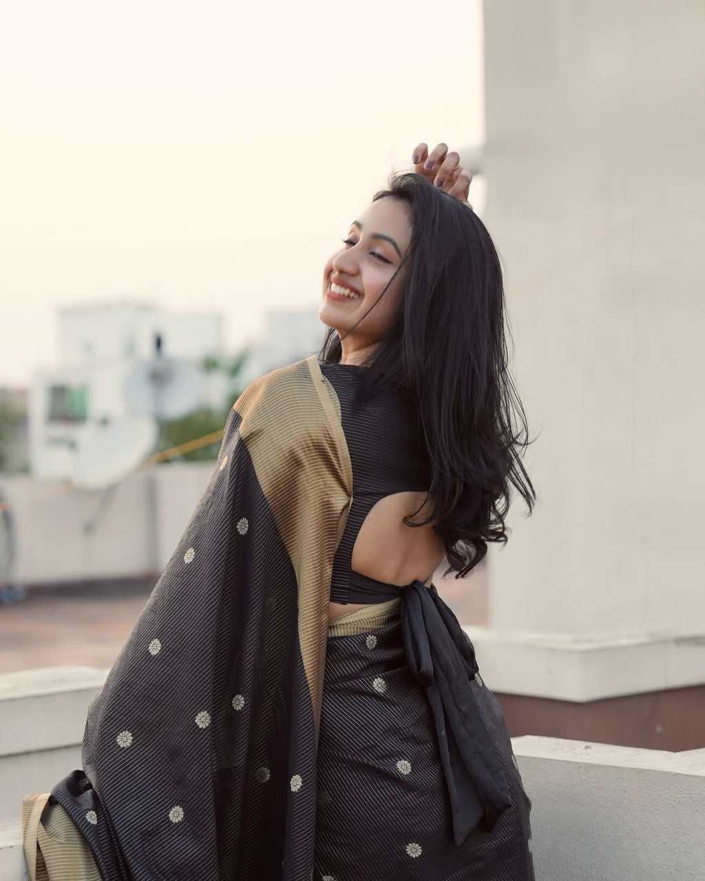 Classic Black Silk Saree with Gold Zari Border