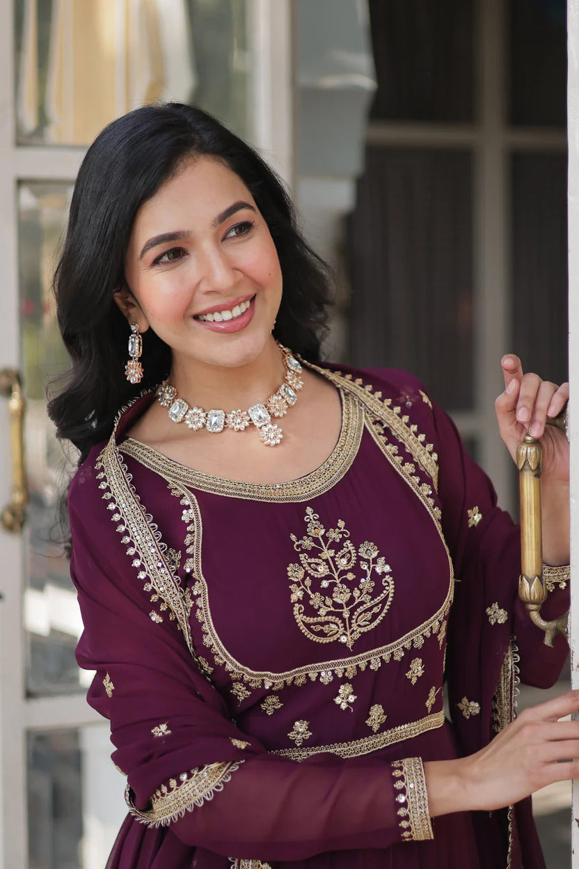 Designer Embroidered Anarkali Suit Set with Dupatta for Women