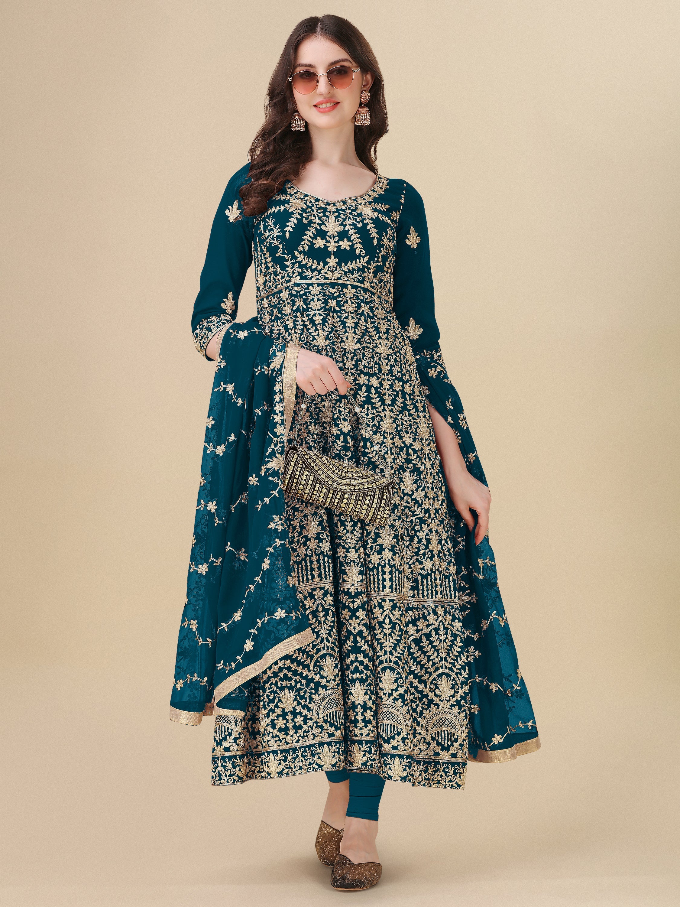 Turquoise Georgette Party Wear Anarkali Suit Fancy Suit